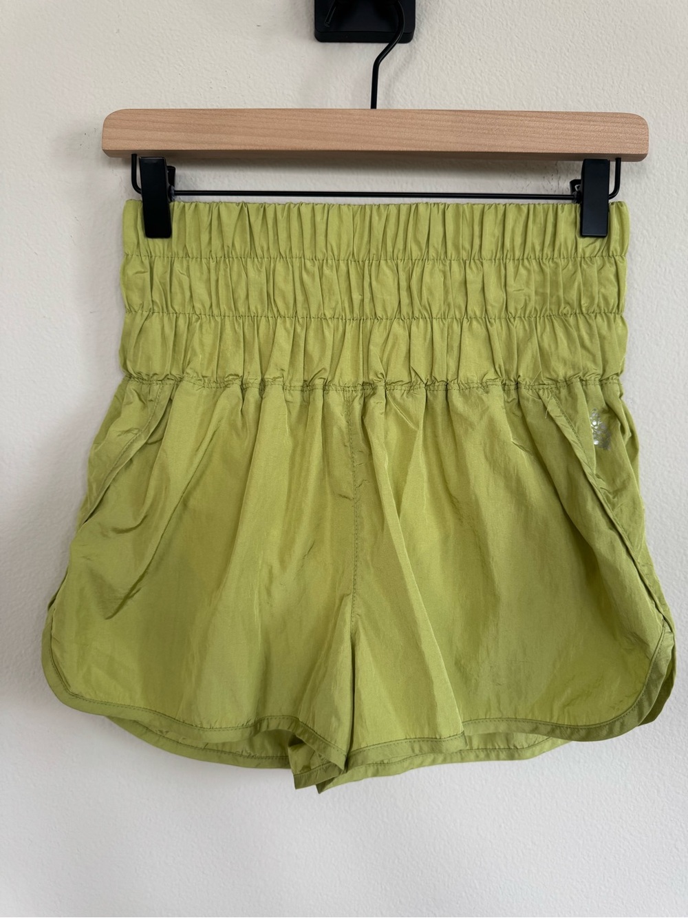 FP Movement The Way Home Shorts Lime Green Smocked Waist Running Activewear S
